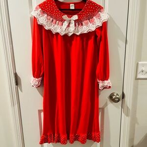 Red Long Sleeve Nightgown-Lace Trim & Crystals-Christmas/Polar Express/Santa